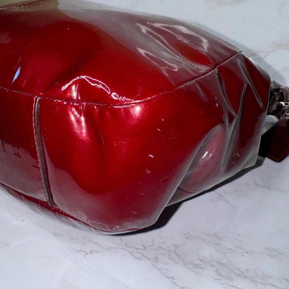 COACH CHELSEA Wine Red Patent Leather Ashley Hobo Shoulder Bag Purse #17861 EUC - Picture 12 of 17